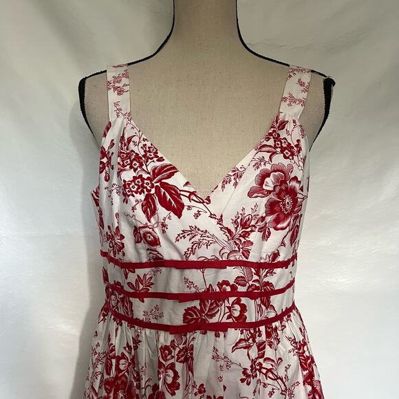 Robbie Bee Babydoll Floral Dress 8 Peasant Bow Cottage Core Peasant Red Midi Y2k - Picture 2 of 14